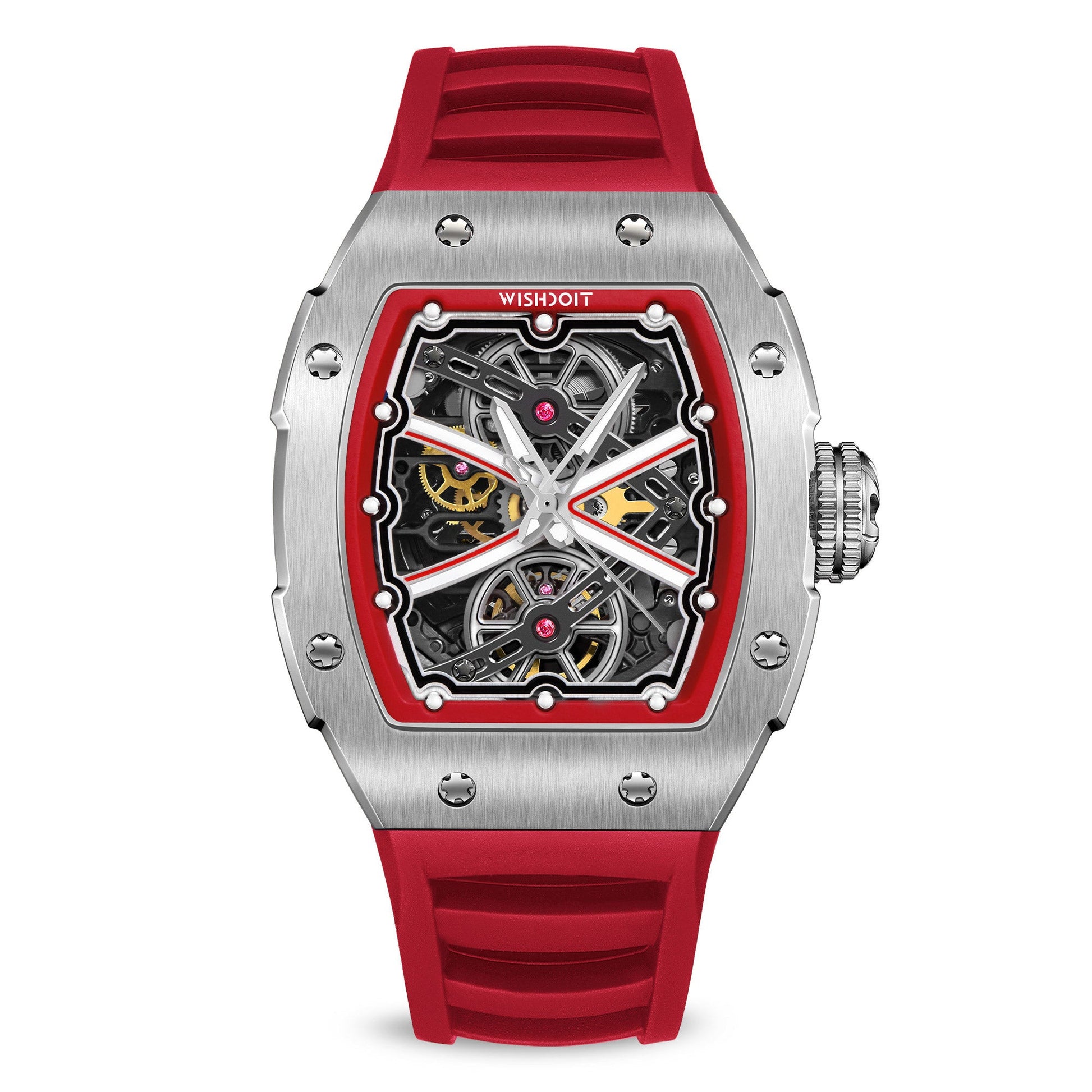 Best Mens Automatic Mechanical Runway Silver Red Watch In Wishdoit Watches