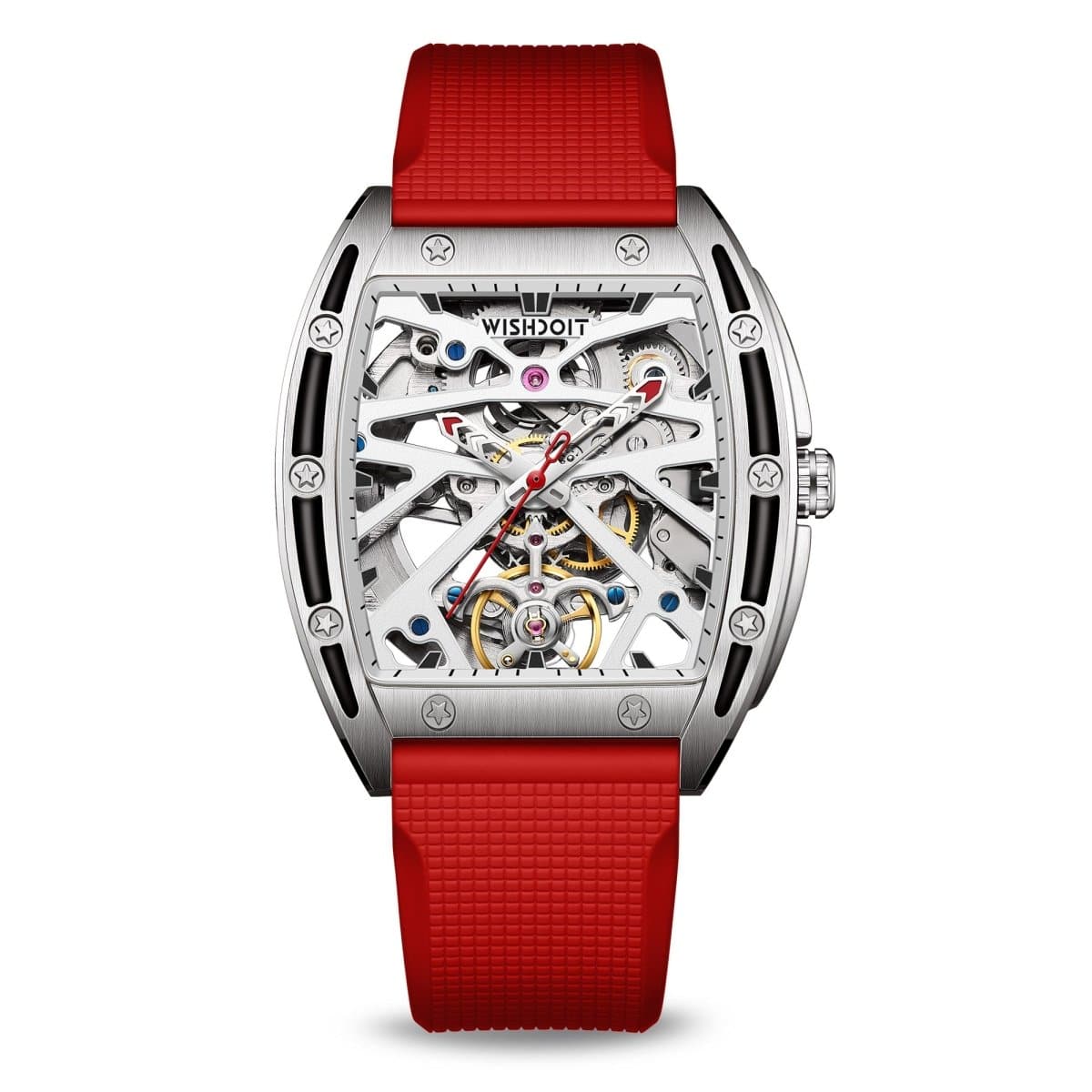 Automatic Mechanical Tonneau Watch For Men - Silvery Red | Wishdoit Watches