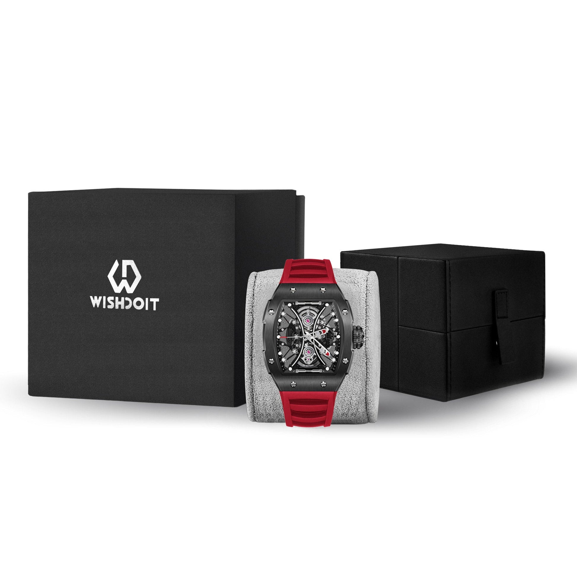 Skeleton | Hourglass-Black Watch (Red Strap) - Wishdoit Watches9917:BLACK RED