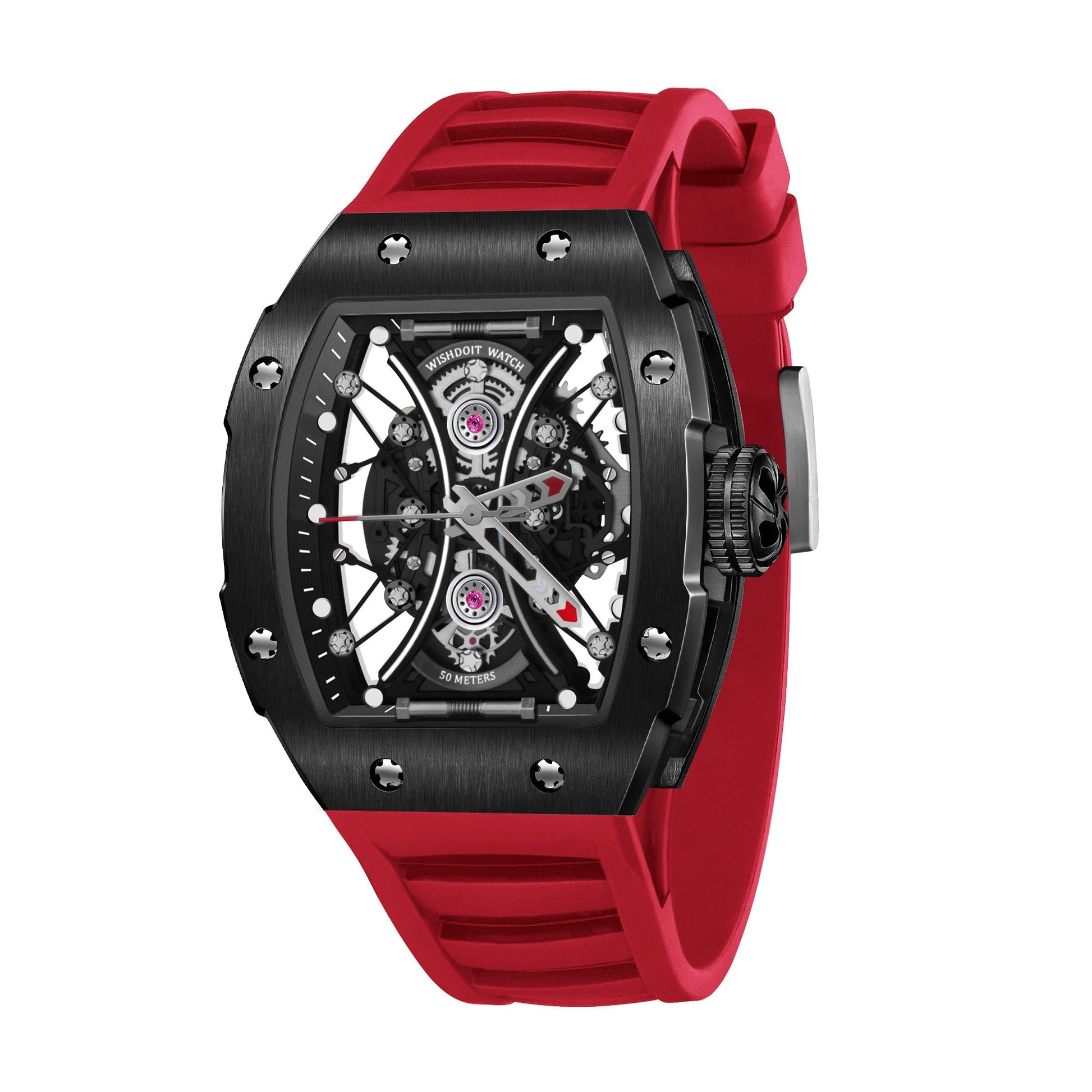 Buy Quartz Sports Skeleton Black Red Watch on Wishdoit Watches
