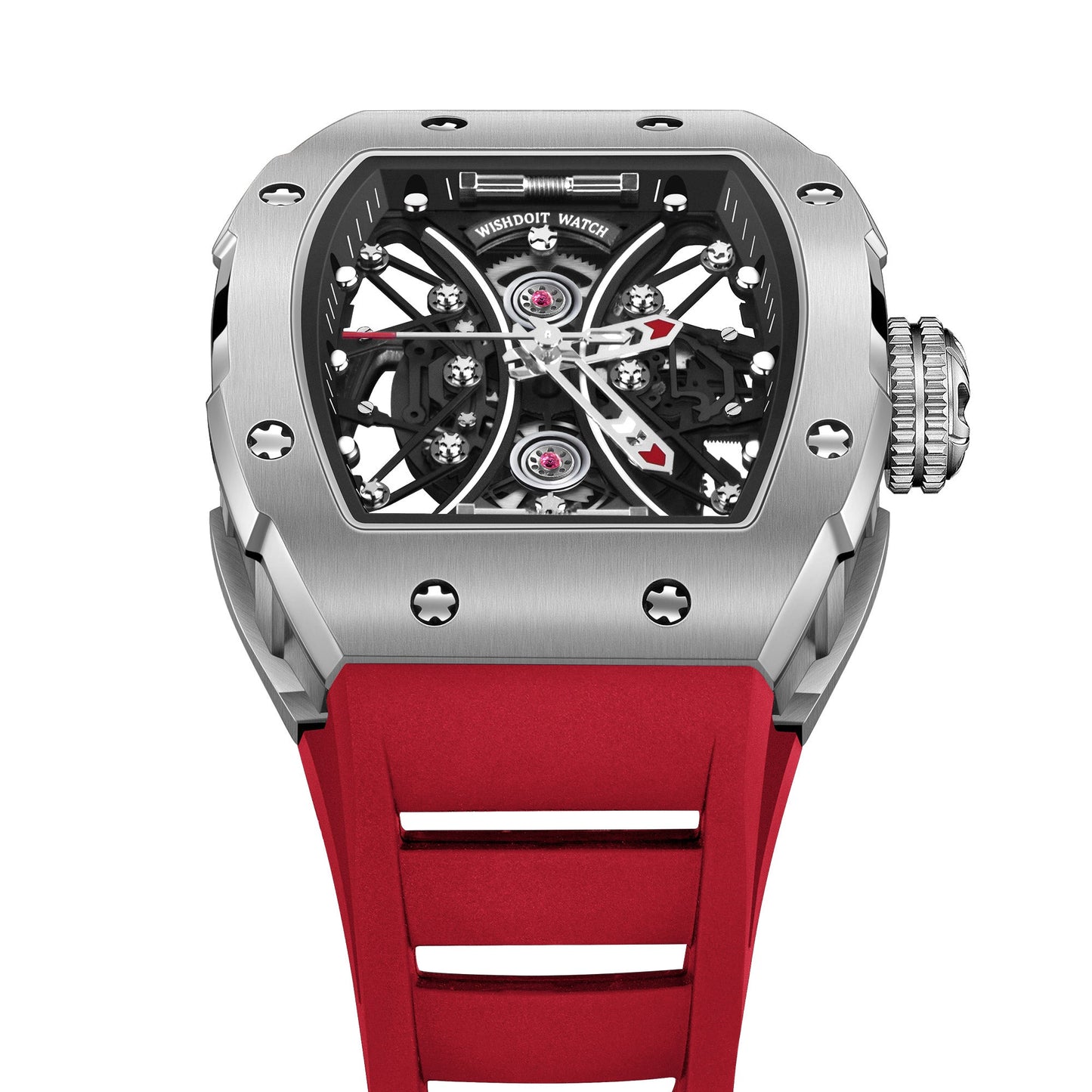 Buy Quartz Sports Skeleton Silver Red Watch In Wishdoit Watches