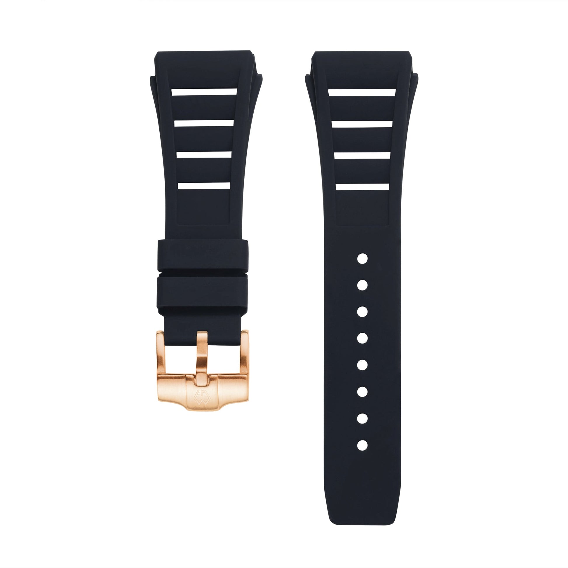 Fluoro rubber Watch Strap Black with Gold buckle 25mm